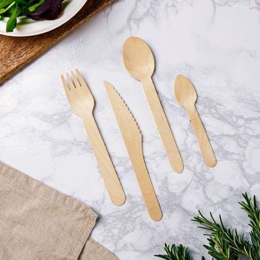 6.5in compostable wooden fork 6.5in compostable wooden knife