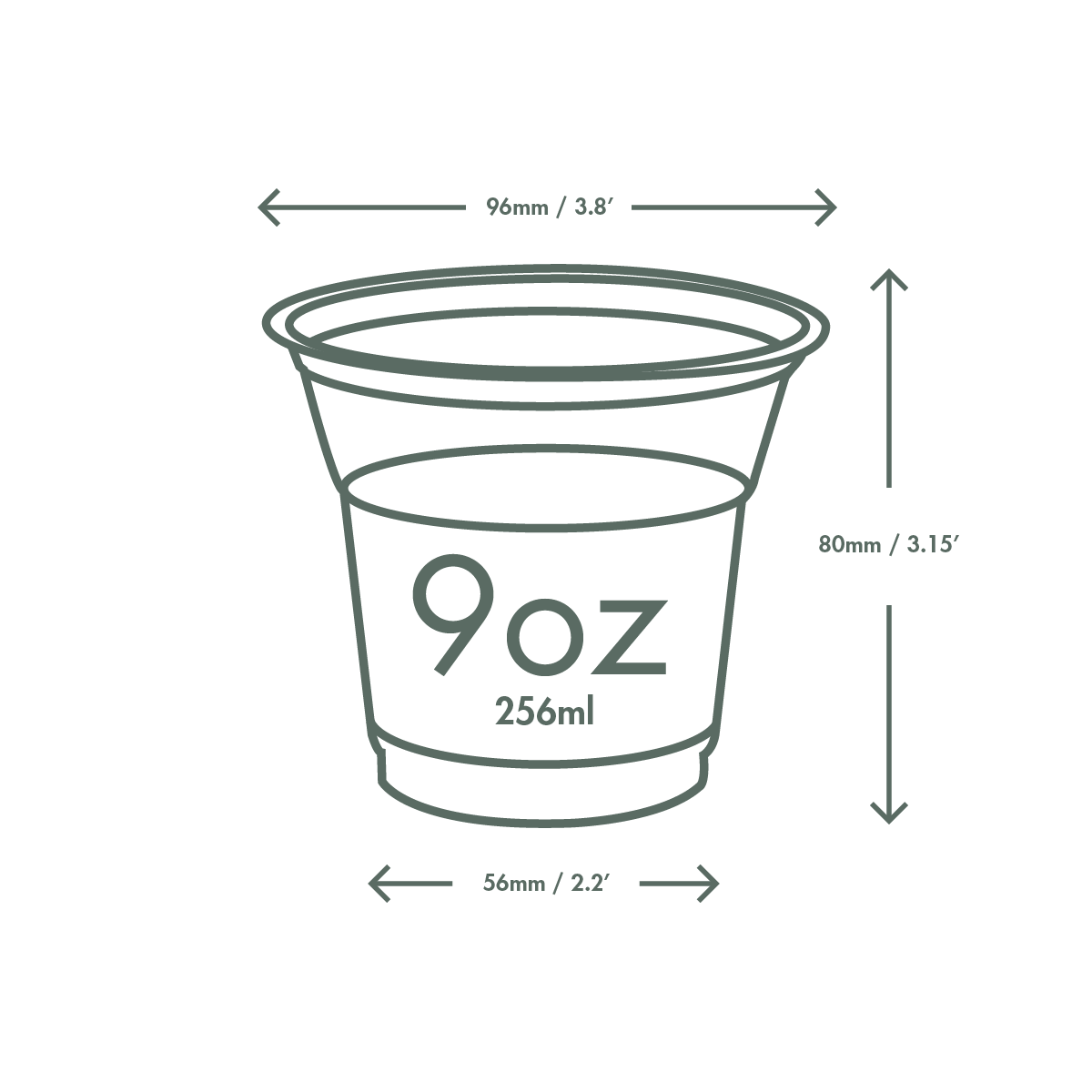 Dimensions_R300S 9oz/266.16ml PLA cold cup