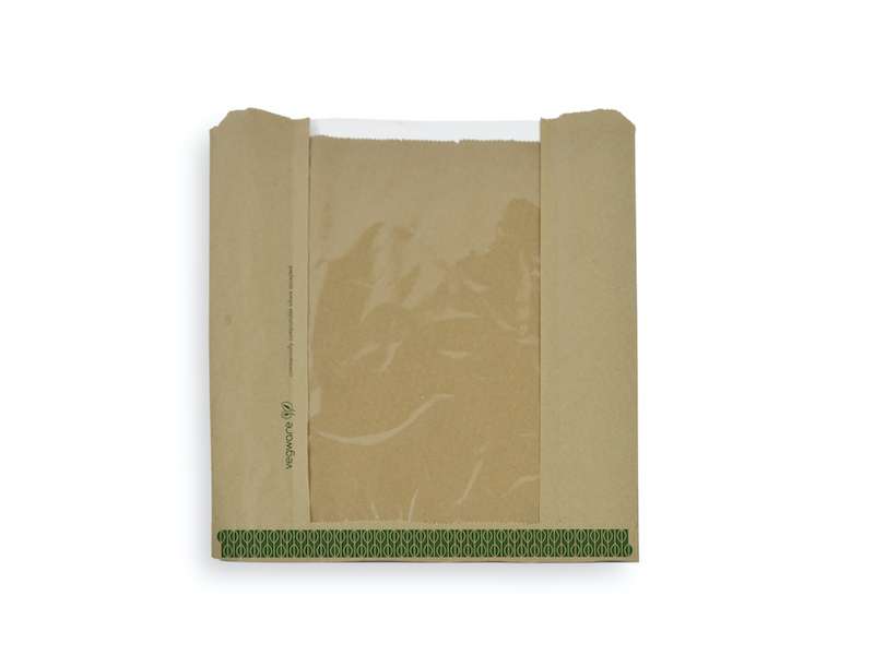 Vegware_bagsandsheets_VNWB10_greenband 10 x 10in kraft NatureFlex