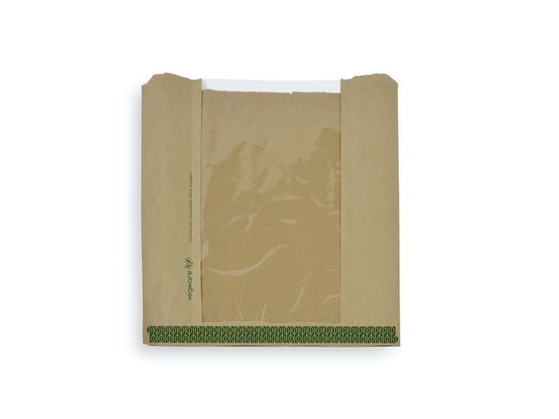 Vegware_bagsandsheets_VNWB8.5_greenband kraft NatureFlex window bag