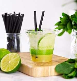 Vegware_concept_coldcups_PS06C-BLK_ R300S-VW_mojito_marble_board_portrait 9oz/266.16ml PLA cold cup