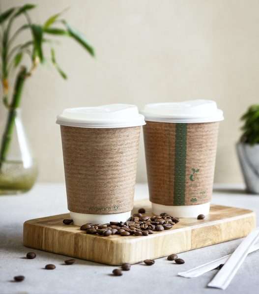 Vegware_concpt_hotcups_VDW-12_coffee_beans_wood_board_portrait 12oz Double Wall hot cup