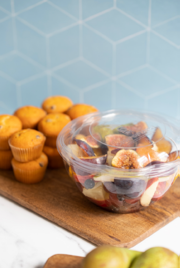 Sustainable foodservice packaging — compostable PLA deli bowl from Vitaveg
